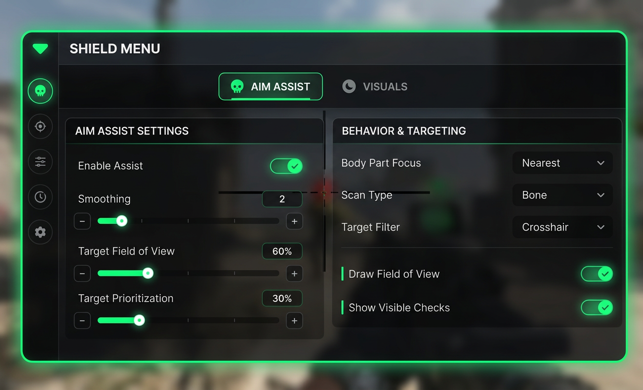 Hack Call of Duty Warzone com menu mostrando funcoes ESP